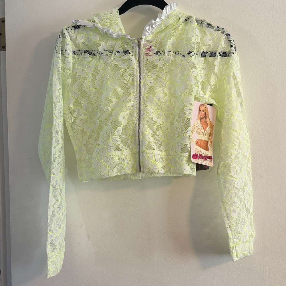 Laced Cropped Zip-Up Hoodie in Neon Yellow